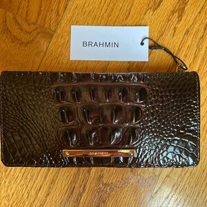 Brahmin Dark Brown Crocodile Embossed Clutch wallet